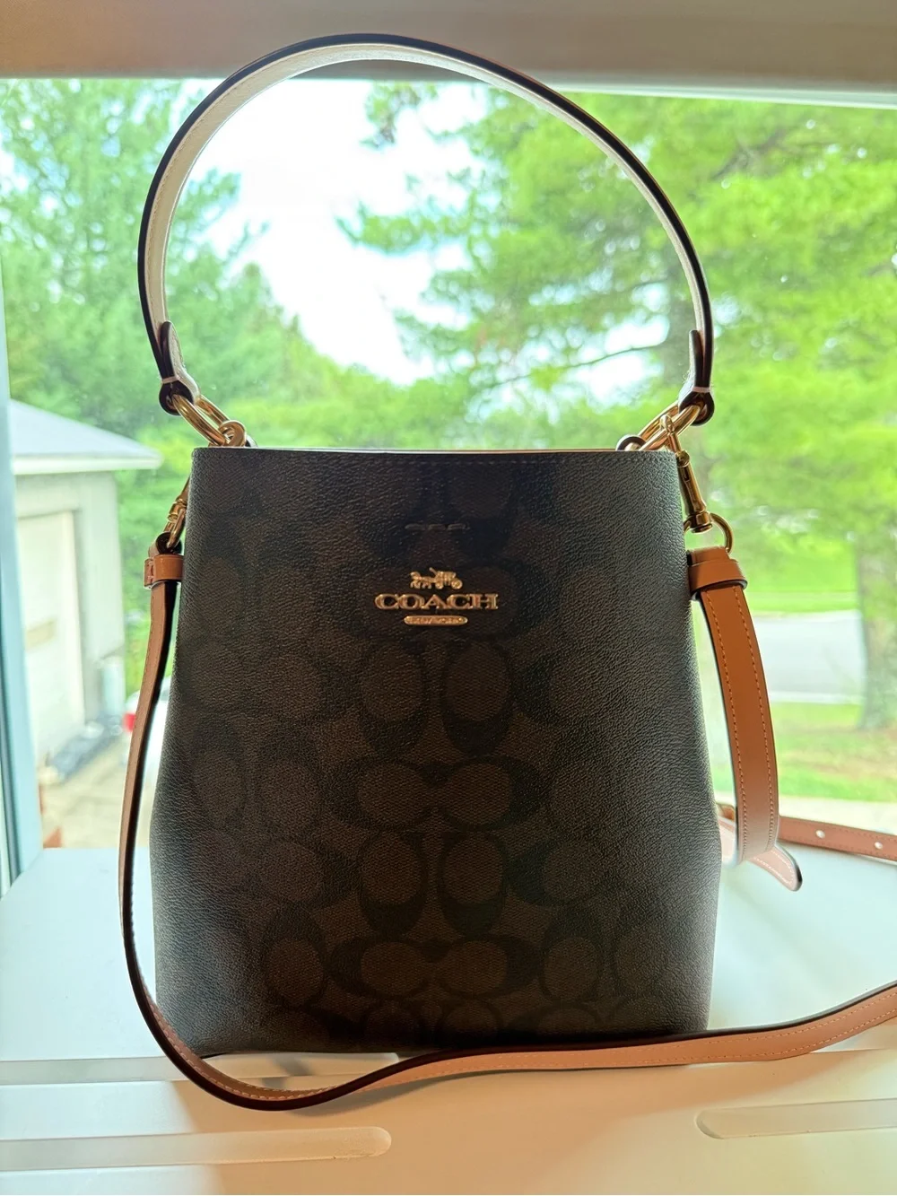 Coach Signature Canvas Black and Brown Bucket Bag